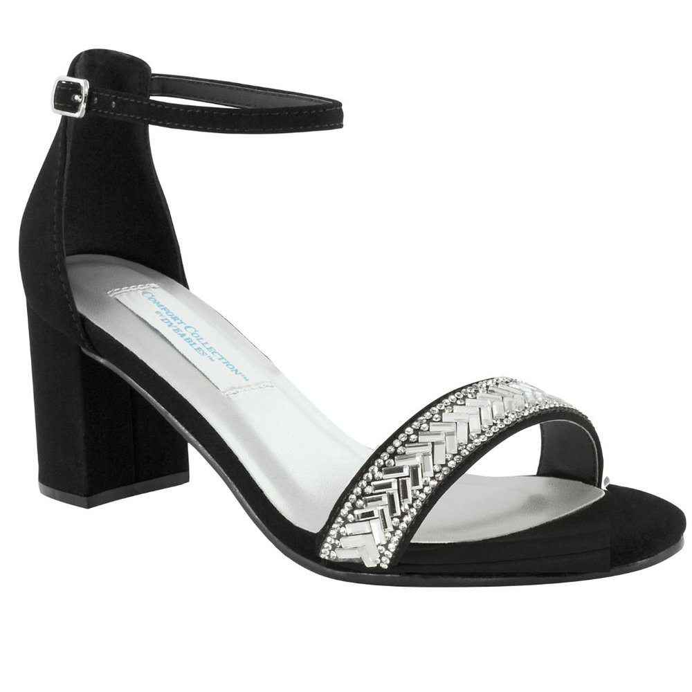Black Jeweled Suede Block Heel Sandals